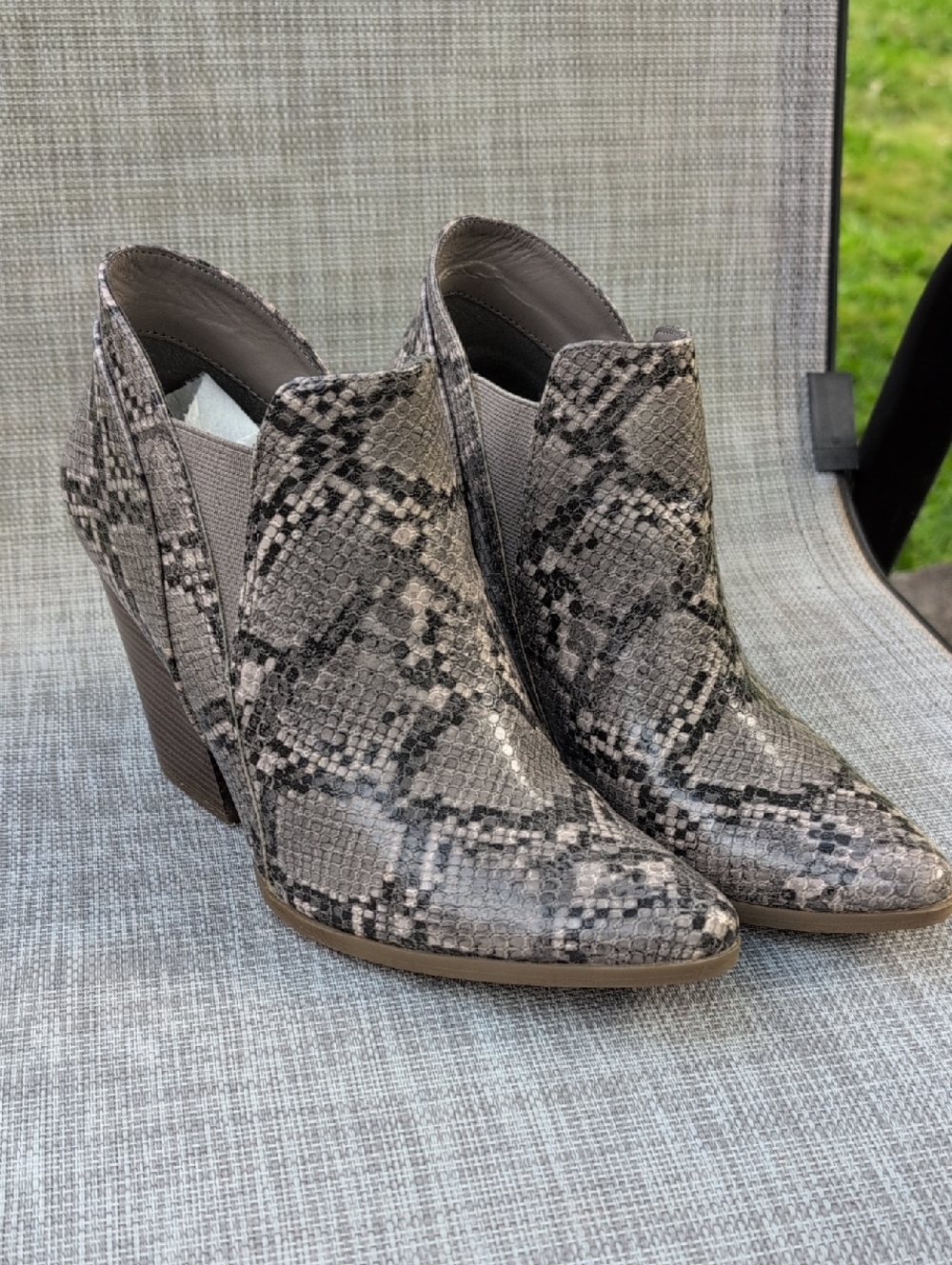 Anna Women’s Snake-Print Ankle Booties in Gray
